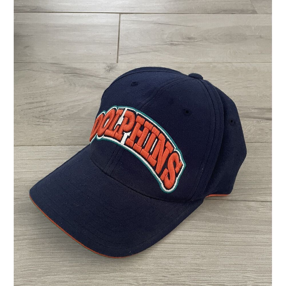 Vtg Miami Dolphins NFL American Needle Navy Blue Wool Blend Strapback Hat Cap - Picture 2 of 8